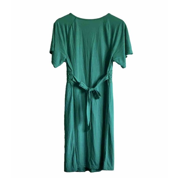 Women Green Summer A-Line Square Neck Embroidered Smocked Waist Dress Size Small - Picture 3 of 7